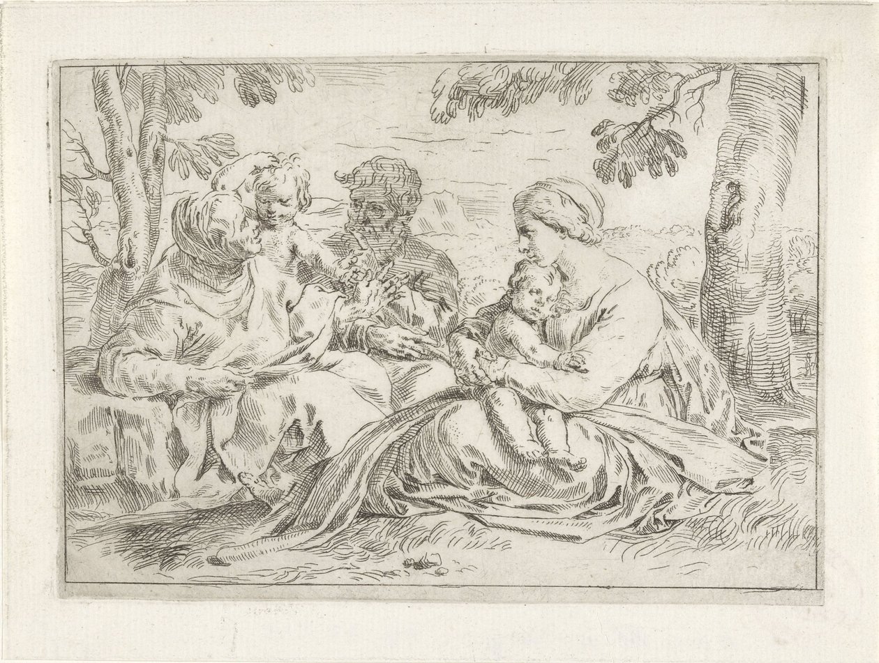 Heilige Familie mit Elisabeth und dem jungen Johannes dem Täufer von Simone Cantarini