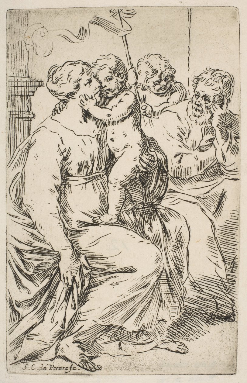 Heilige Familie mit Johannes dem Täufer, ca. 1640-1642 von Simone Cantarini