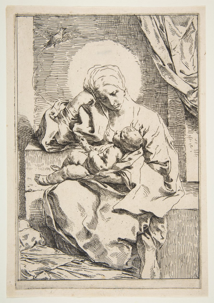 Madonna und Kind mit einem Vogel, ca. 1635-1636 von Simone Cantarini