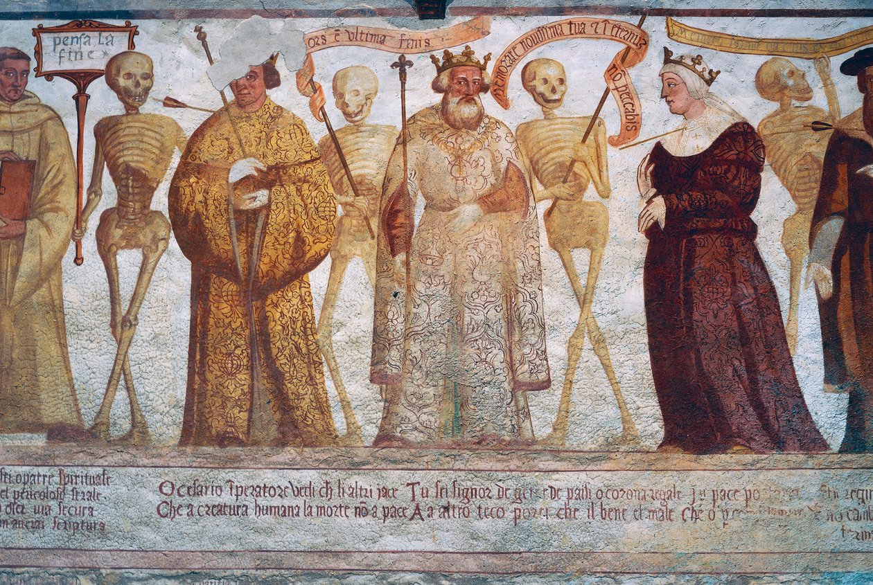 Der Tod mit dem Kaiser, dem König und der Königin, Detail aus Der Totentanz von Simone II Baschenis