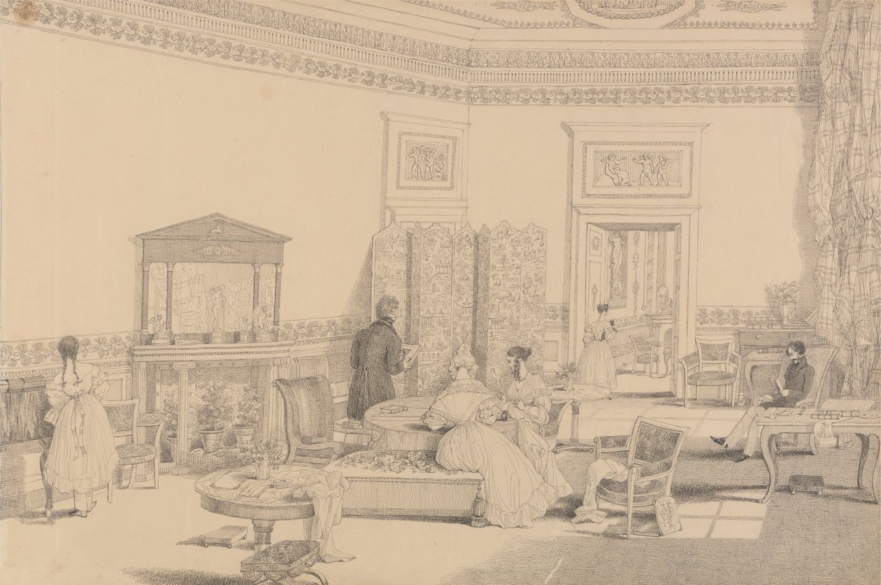 Album mit 30 Ansichten in Tirol und Italien: Salon, Casino Pecori 12. Oktober 1841 von Sir Charles D