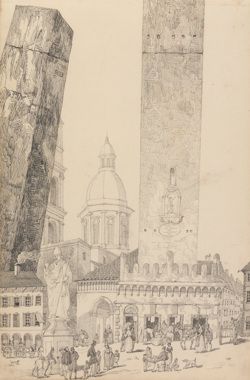 Album mit 30 Ansichten in Tirol und Italien: Schiefe Türme, Statue von St. Franziskus, Bologna 12. Nov. 1840 von Sir Charles D