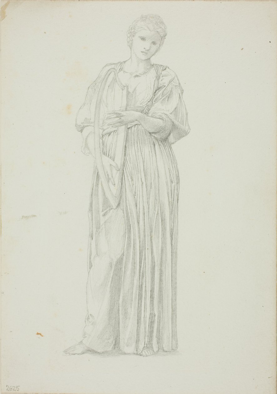 Verhüllte Frauengestalt, die auf einer Harfe spielt von Sir Edward Burne Jones