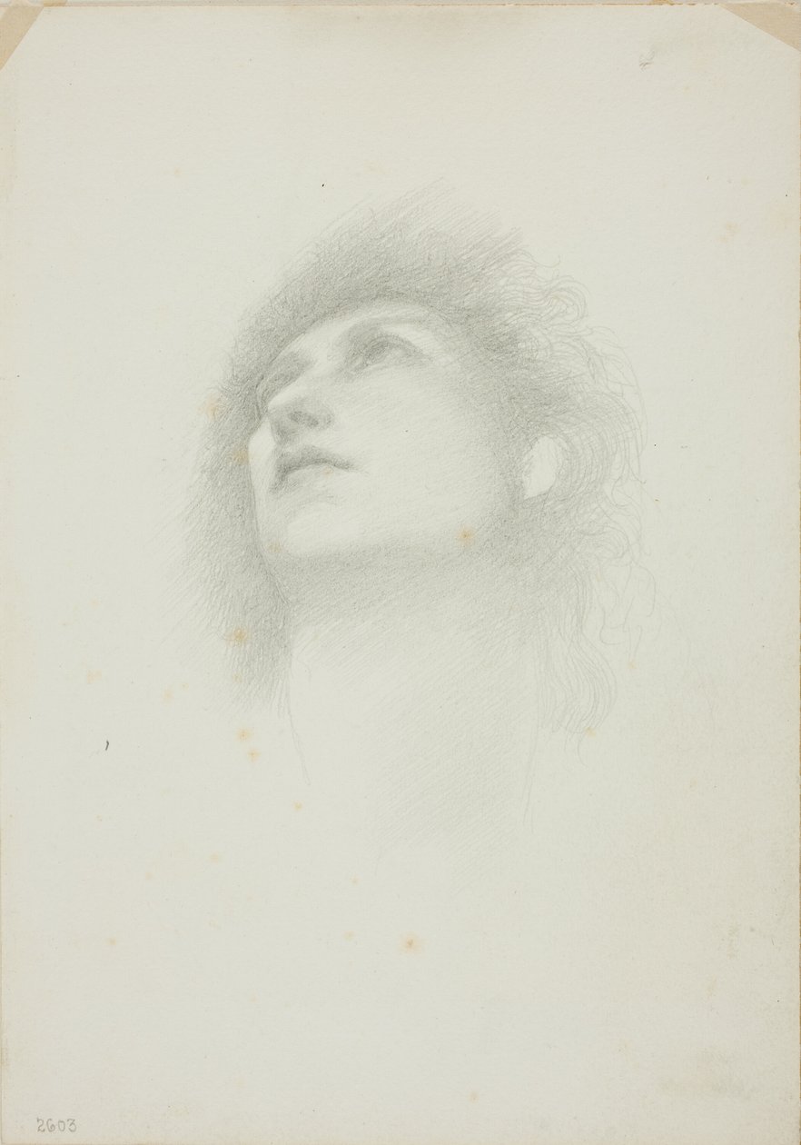 Kopf einer Frau mit erhobenem Gesicht von Sir Edward Burne Jones