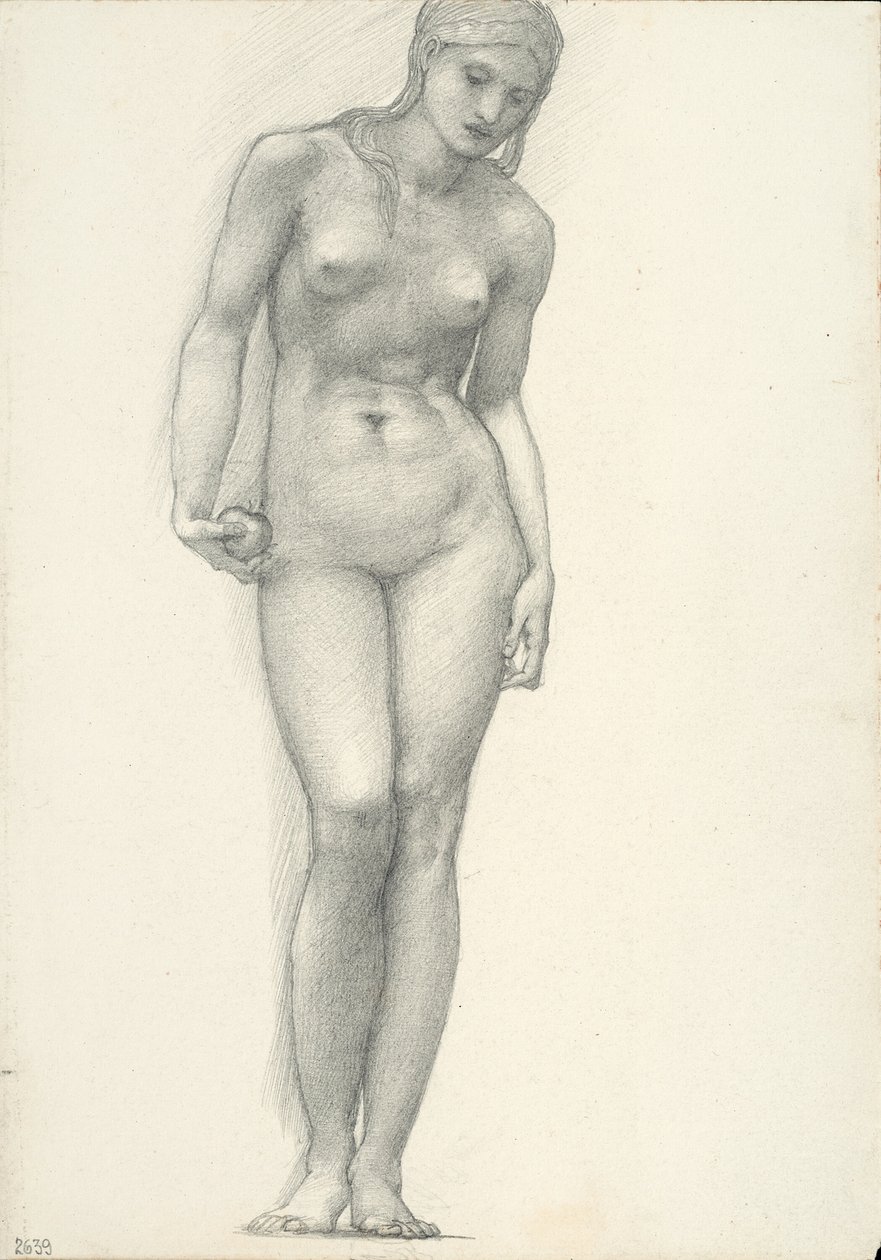 Venus mit goldenem Apfel in der rechten Hand, für das Troja-Triptychon (Skizzenbuch #2639) von Sir Edward Burne Jones