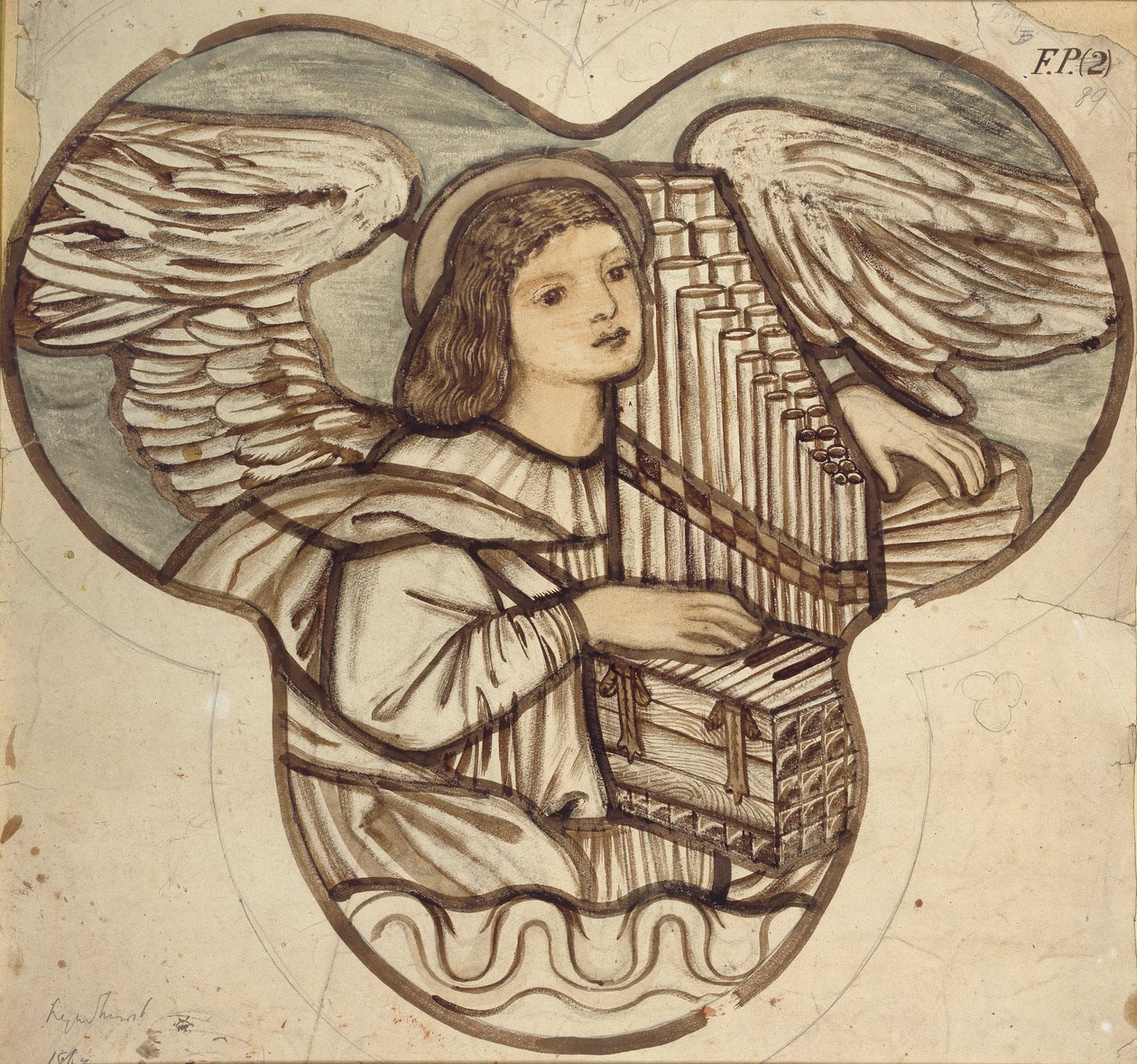 Entwurf für ein Buntglasfenster in der Kirche von Lyndhurst: Ein Engel als Organist, 1886 von Sir Edward Coley Burne Jones