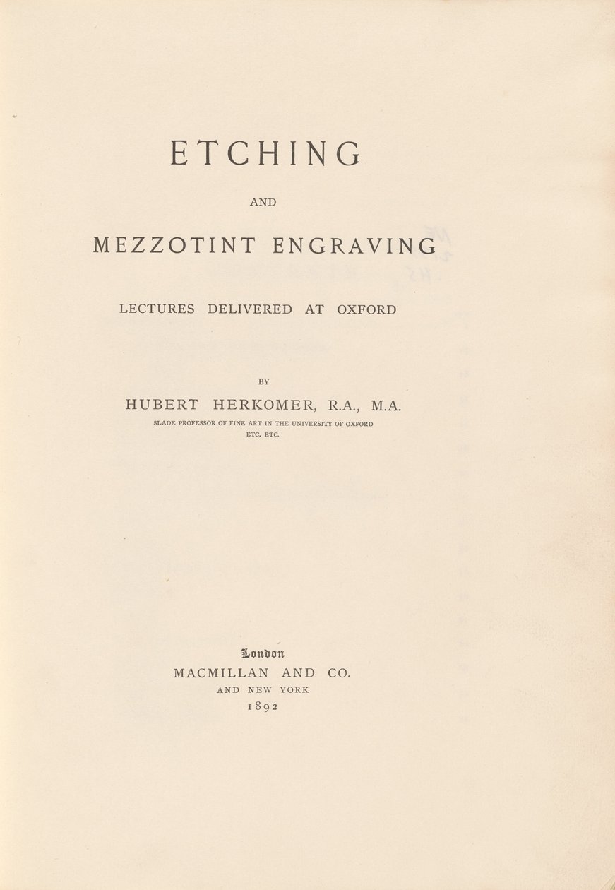 Radierung und Mezzotinto-Vorlesungen gehalten in Oxford von Sir Hubert von Herkomer