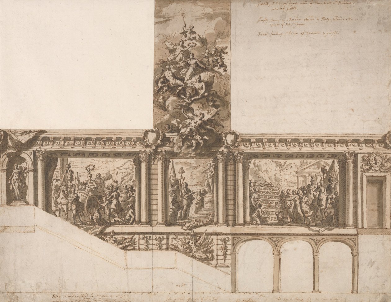 Entwurf für Decken, Wände und Treppenhaus von Sir James Thornhill
