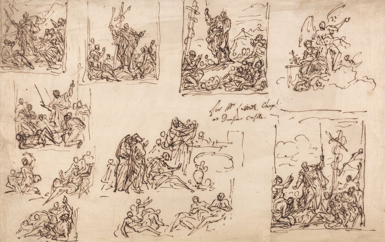 Moses und die eherne Schlange - Entwurf für die Kapelle im Dunster Castle von Sir James Thornhill