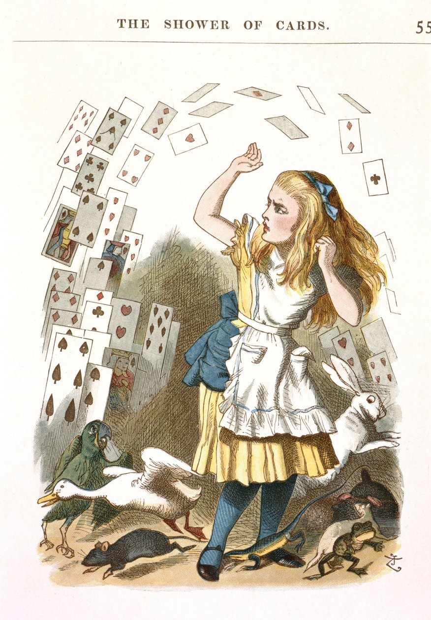 Der Kartenregen. Illustration für Alice im Wunderland von L. Carroll, 1890 von Sir John Tenniel