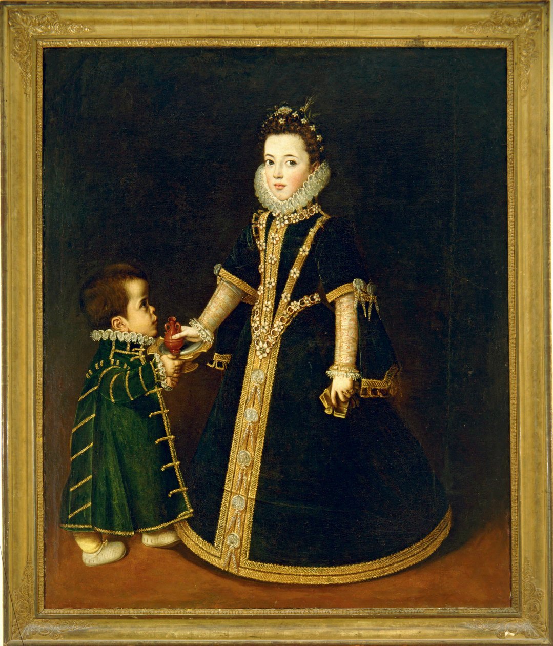 Mädchen mit einem Zwerg, vermutlich ein Porträt von Margarida von Savoyen, Tochter des Herzogs und der Herzogin von Savoyen von Sofonisba Anguissola