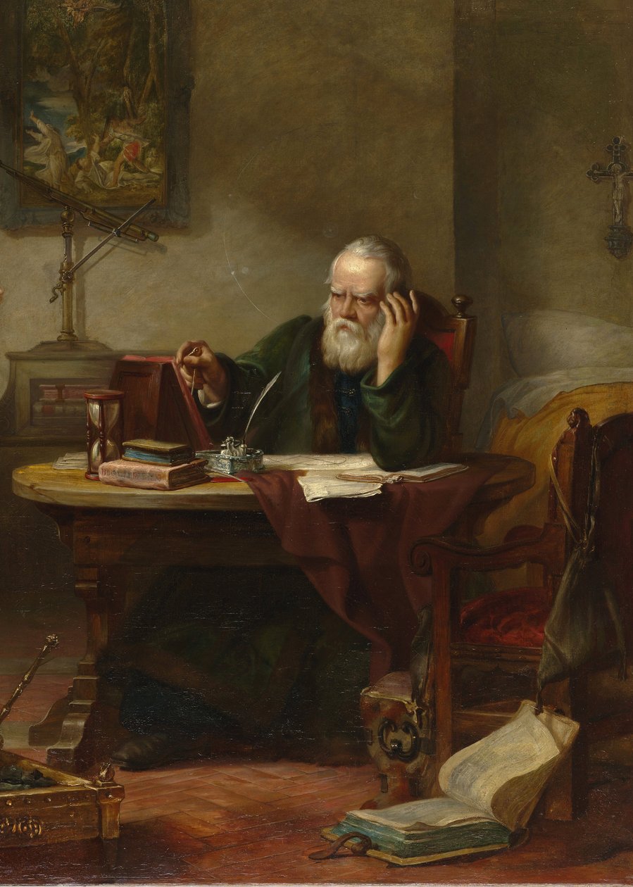 Detail: John Milton besucht Galileo Galilei, als er ein Gefangener der Inquisition war von Solomon Alexander Hart