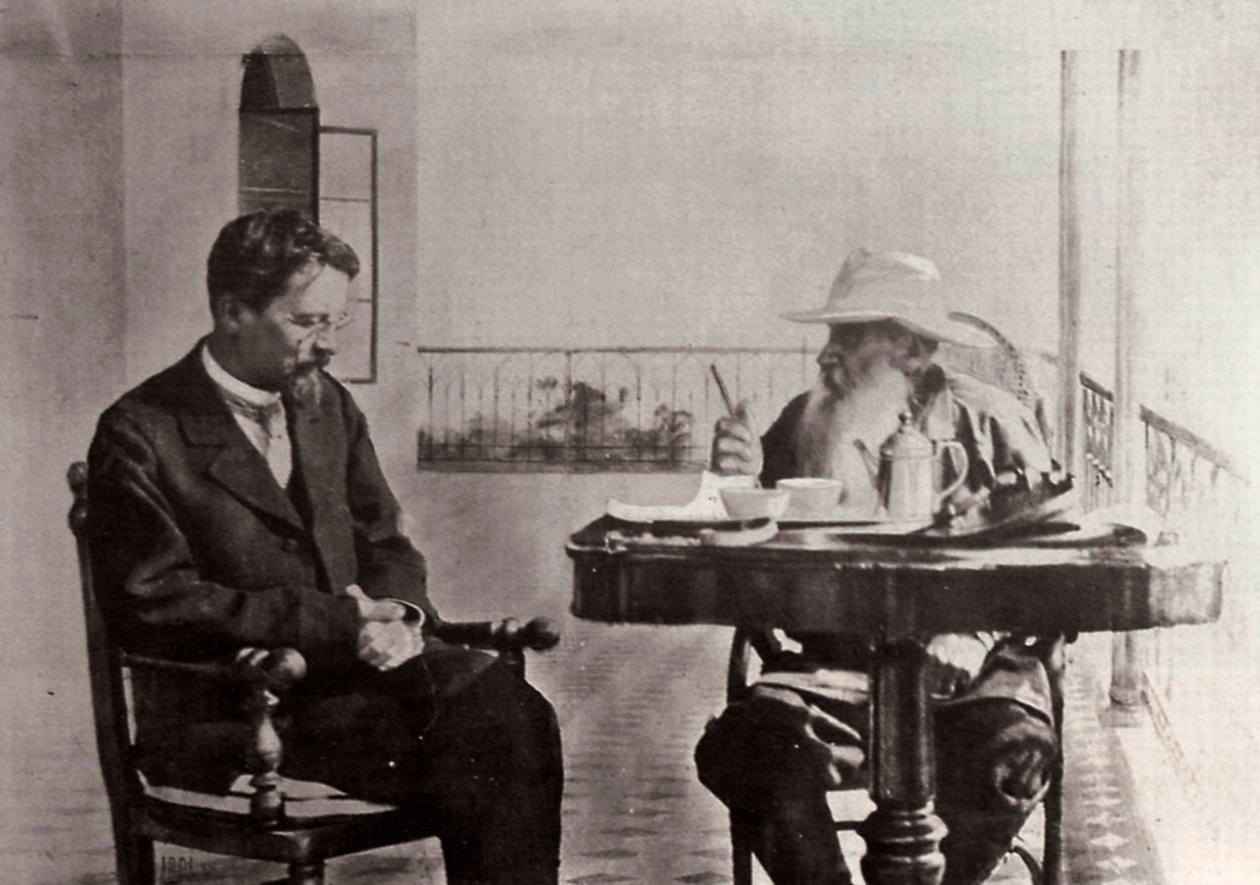 Leo Tolstoi und Anton Tschechow, russische Autoren, 1902 von Sophia Andreevna Tolstaya