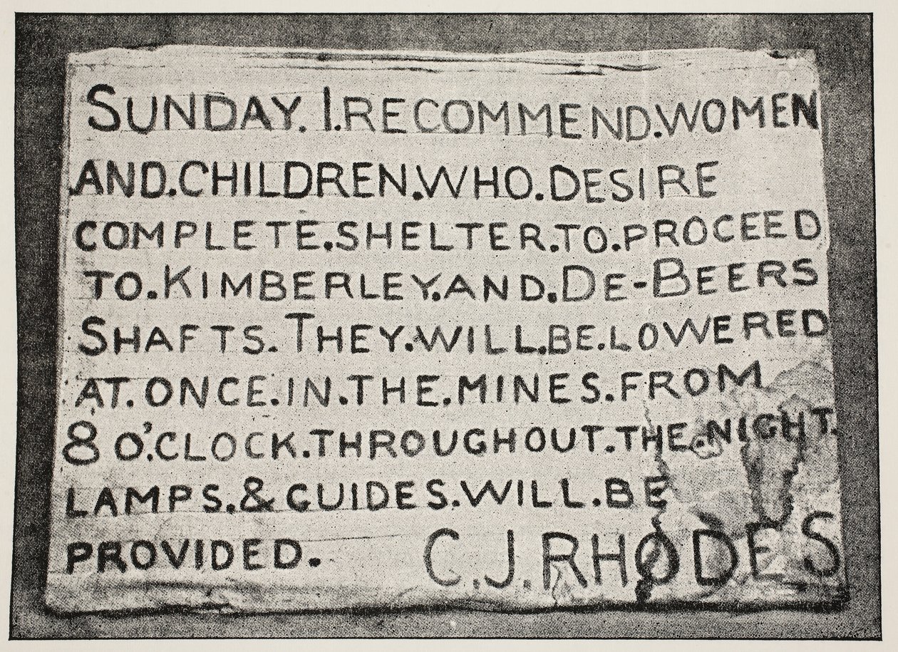 Plakat errichtet von Mr. Rhodes, Foto zugeschrieben F.H. Hancox, Kimberley von South African Photographer