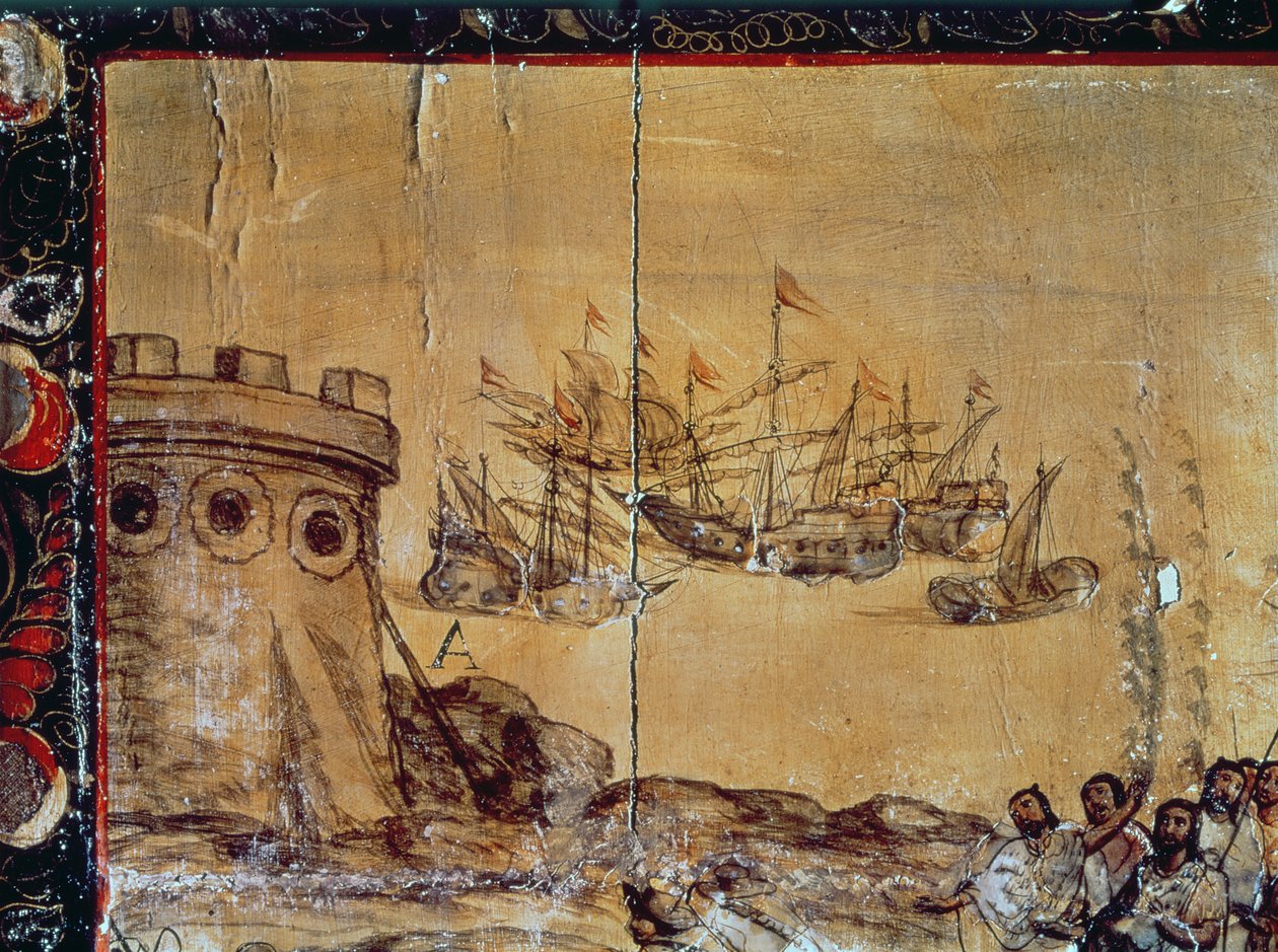 Cortes segelt nach Mexiko, 1518 von Spanish School
