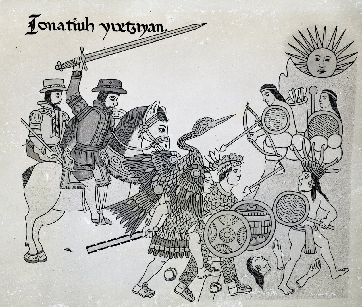 Kampf zwischen den Spaniern und den Azteken, Platte aus 