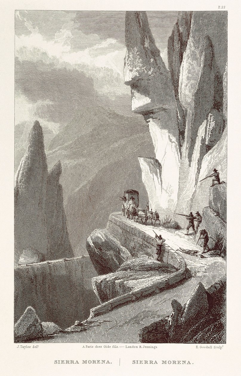 Banditen greifen eine Karawane in der Sierra Morena in Andalusien an von Spanish School