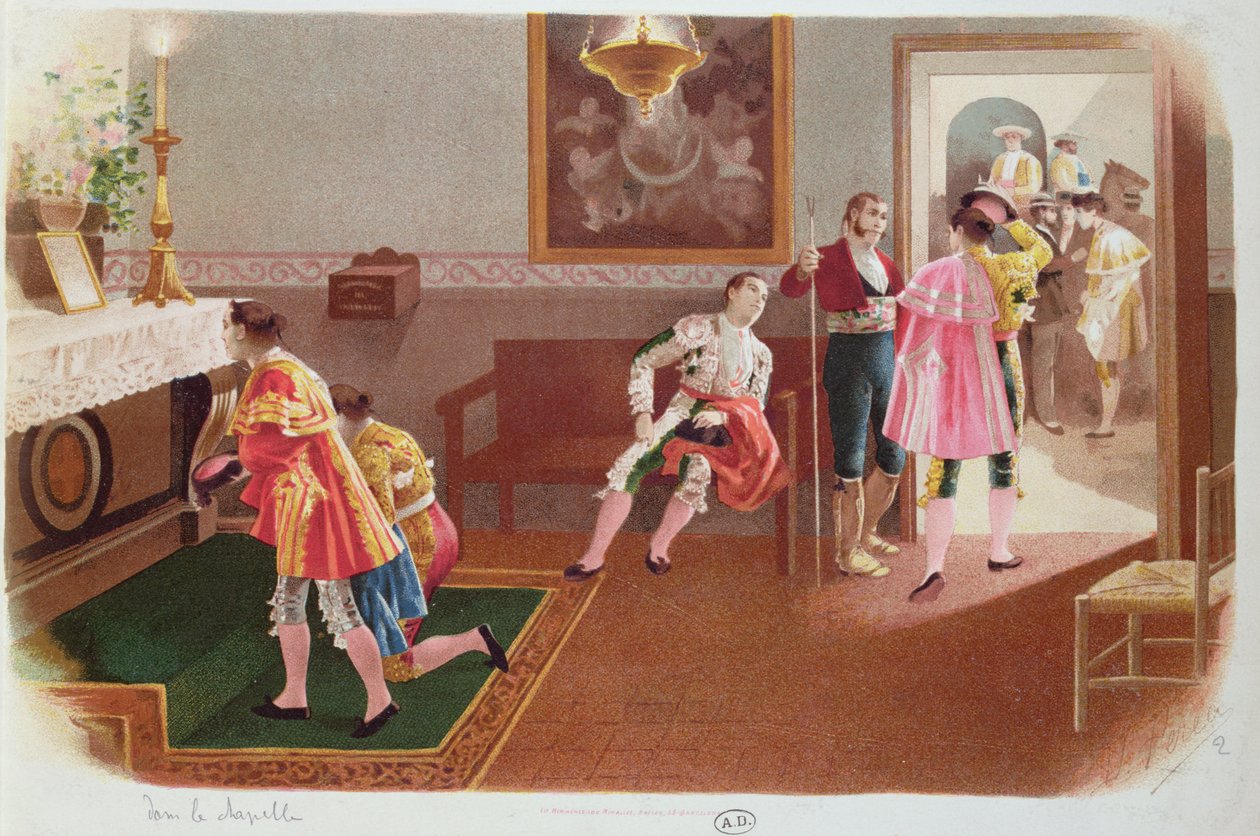 Stierkämpfer beten in der Kapelle vor dem Kampf, ca. 1900 von Spanish School
