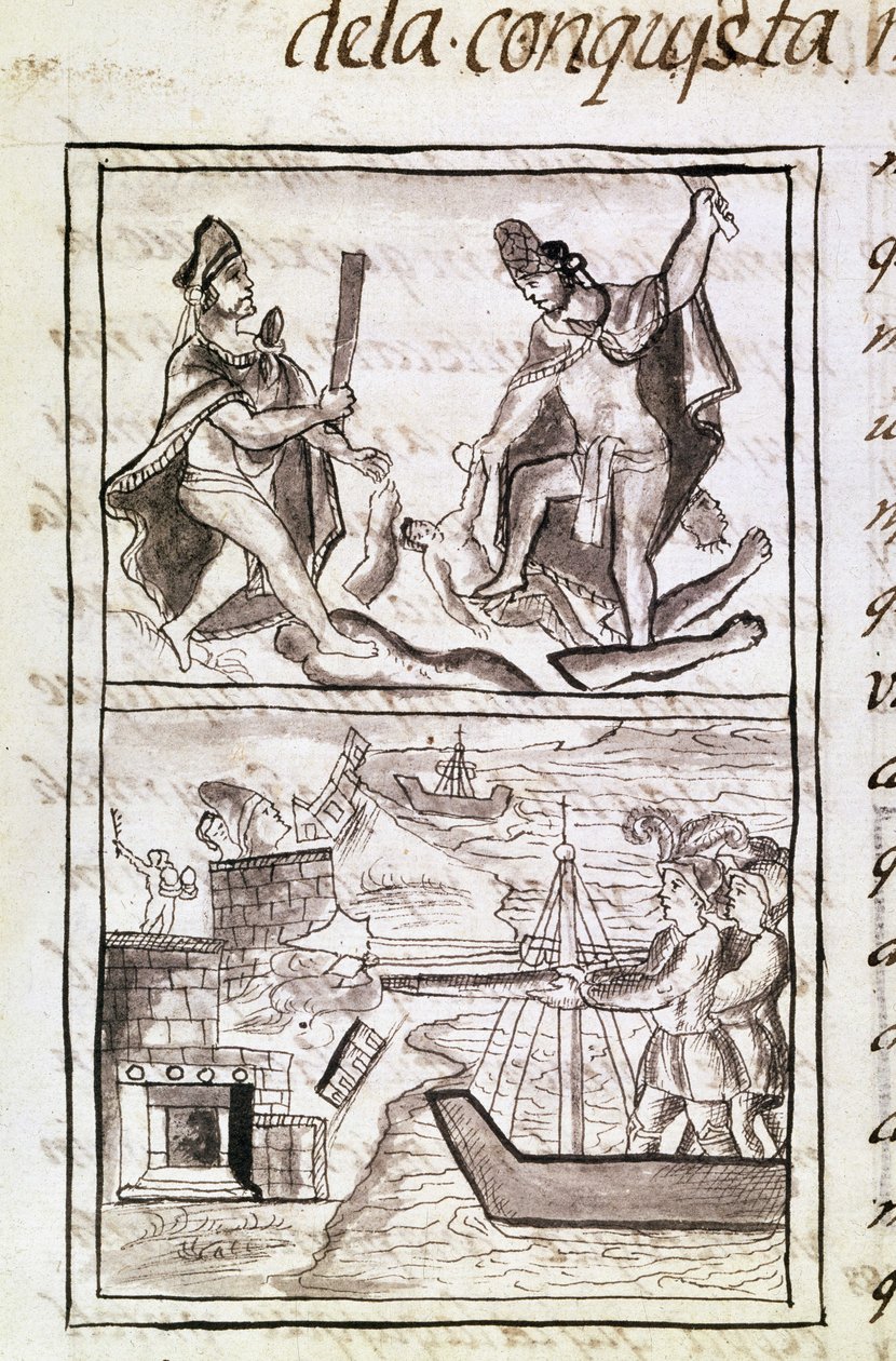 Codex der Eroberung Mexikos: Quauhtenco und Mayenatzin bestrafen Verräter von Spanish School