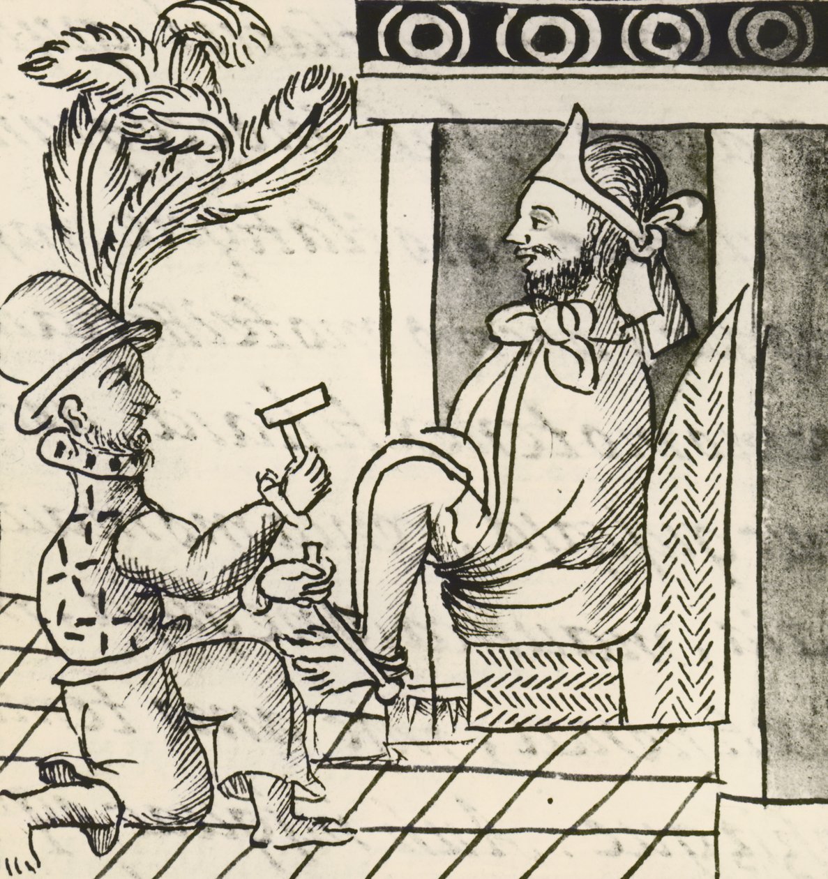 Codex der Eroberung Mexikos: Ausbruch des Krieges, Der Aztekenkaiser Montezuma in Ketten gelegt von Spanish School