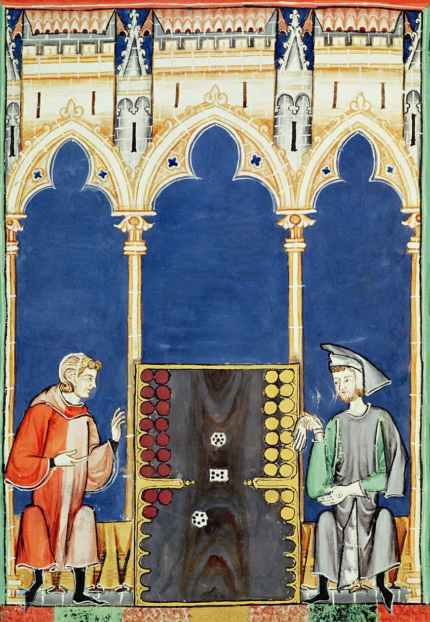 Zwei Backgammon-Spieler, aus dem Buch der Spiele, Schach, Würfel und Bretter, 1282 von Spanish School
