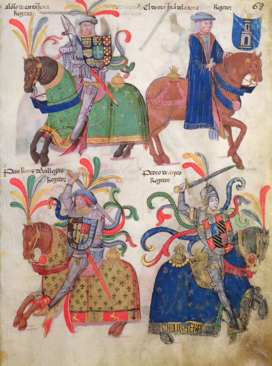 Vier Kavaliere, aus dem Libro de Los Caballeros de la Cofradia de Santiago von Spanish School