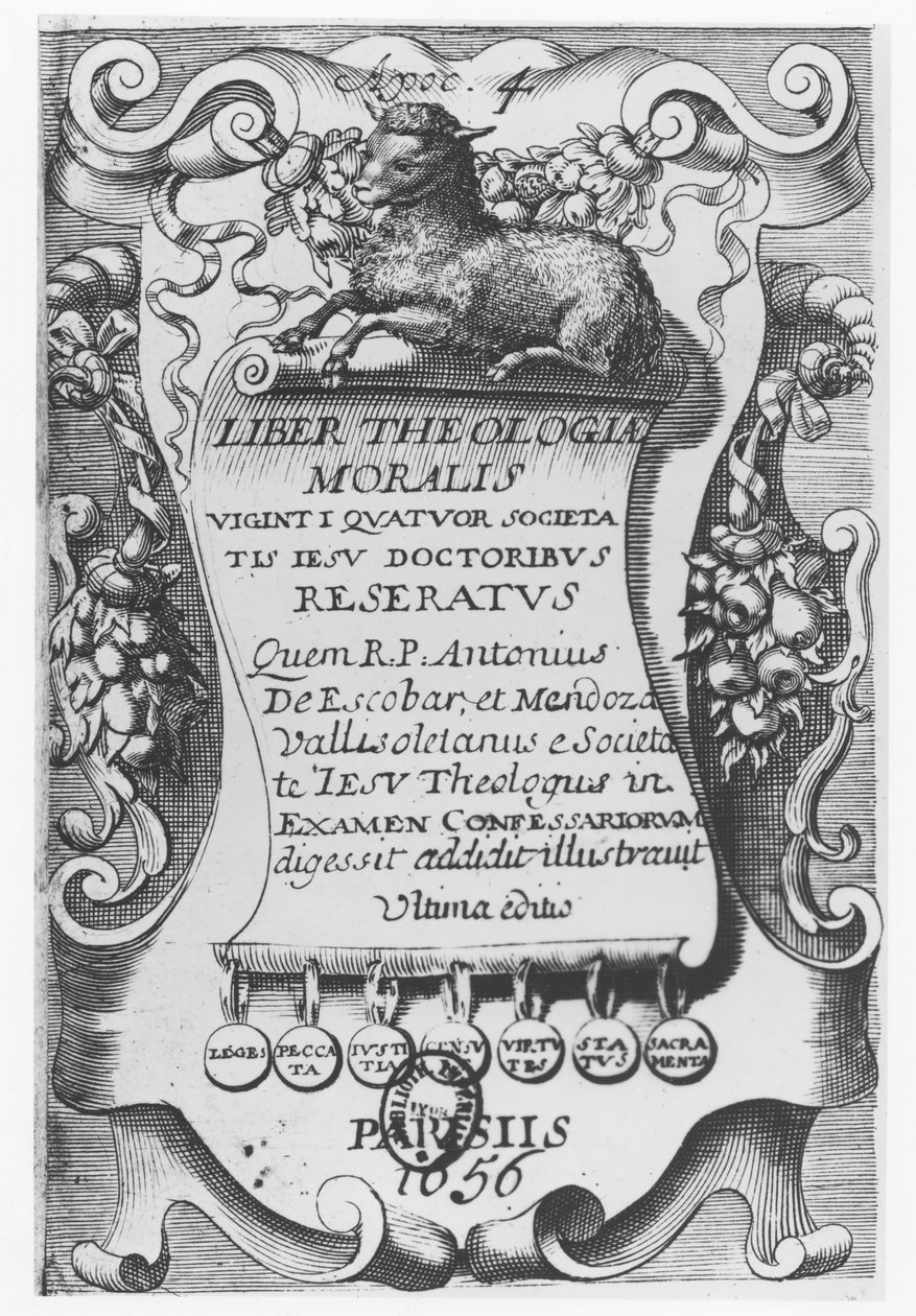 Frontispiz für Liber Theologiae Moralis von Antonio Escobar y Mendoza, 1656 von Spanish School