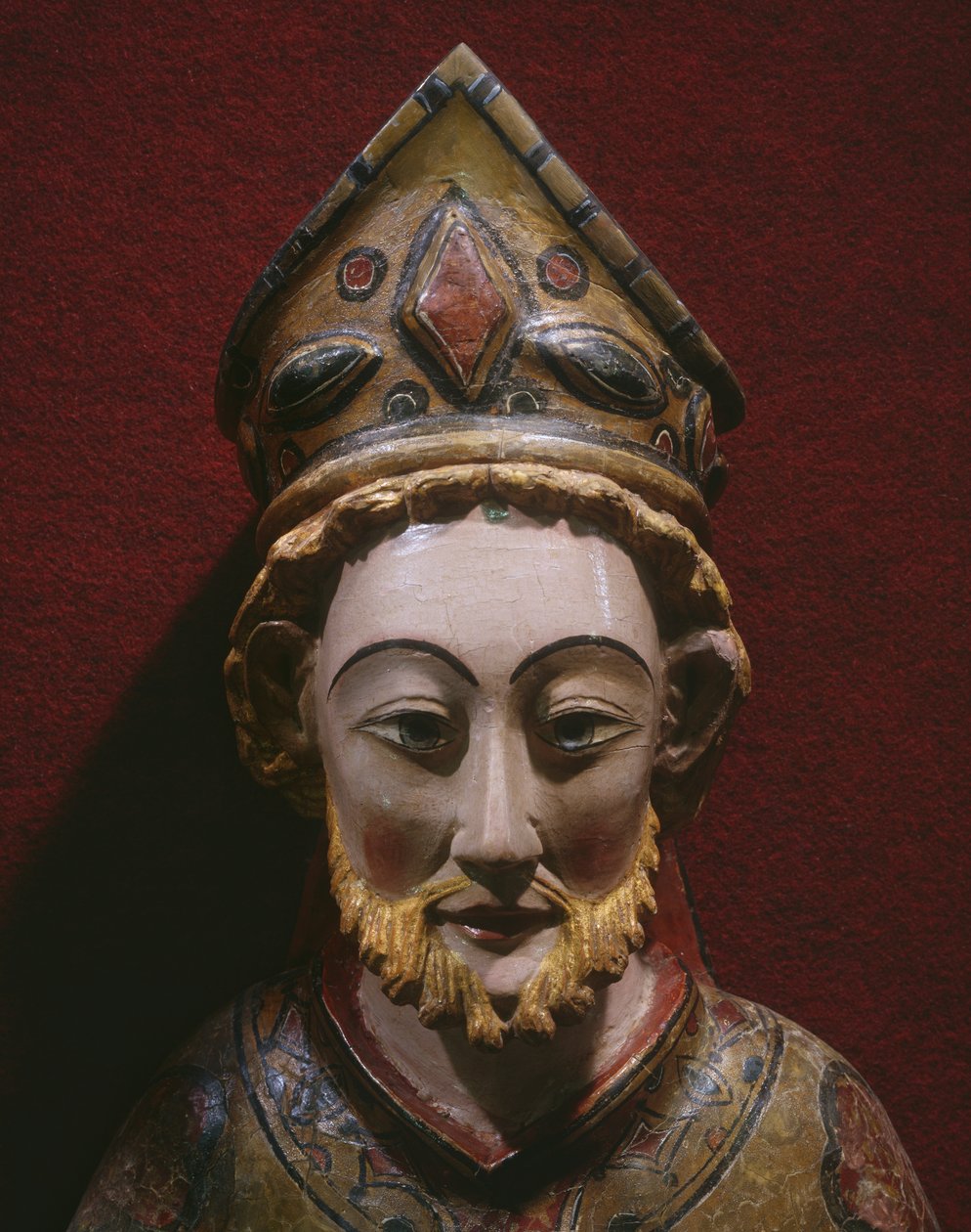 Kopf des St. Petrus, spätes 13. Jahrhundert - frühes 14. Jahrhundert (bemaltes und vergoldetes Holz) von Spanish School