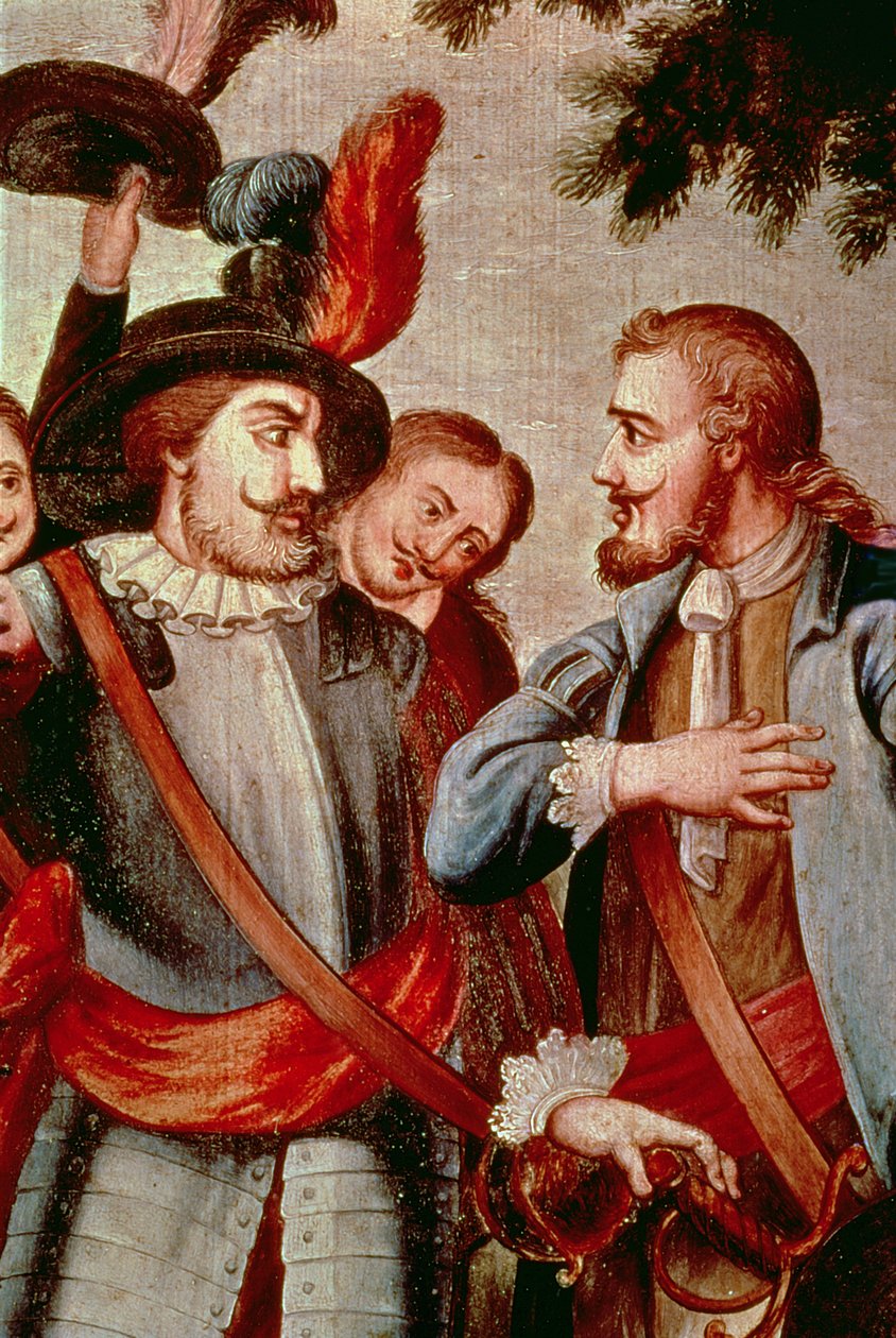 Hernando Cortes (1485-1547) und Diego di Velasquez (1465-1524) (Detail) von Spanish School