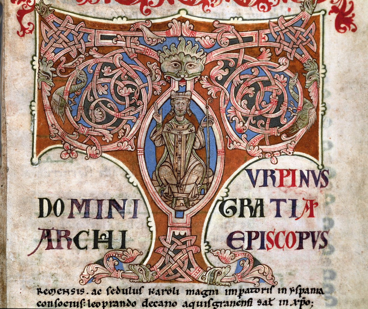 Initiale T mit einer Darstellung von Karl dem Großen, Illustration aus dem Codex Calixtinus, ca. 1140 von Spanish School
