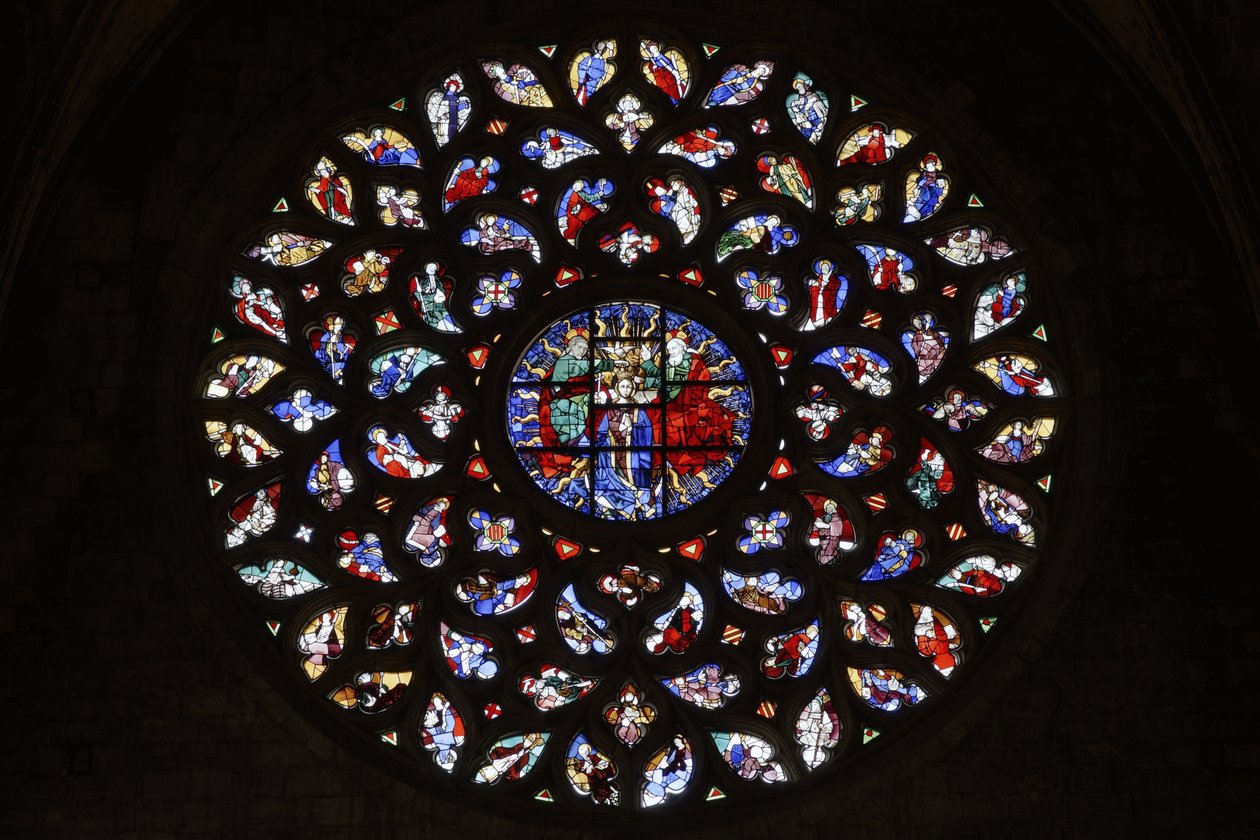 Rosettenfenster, Darstellung der Himmelfahrt der Jungfrau Maria, ca. 1460 von Spanish School
