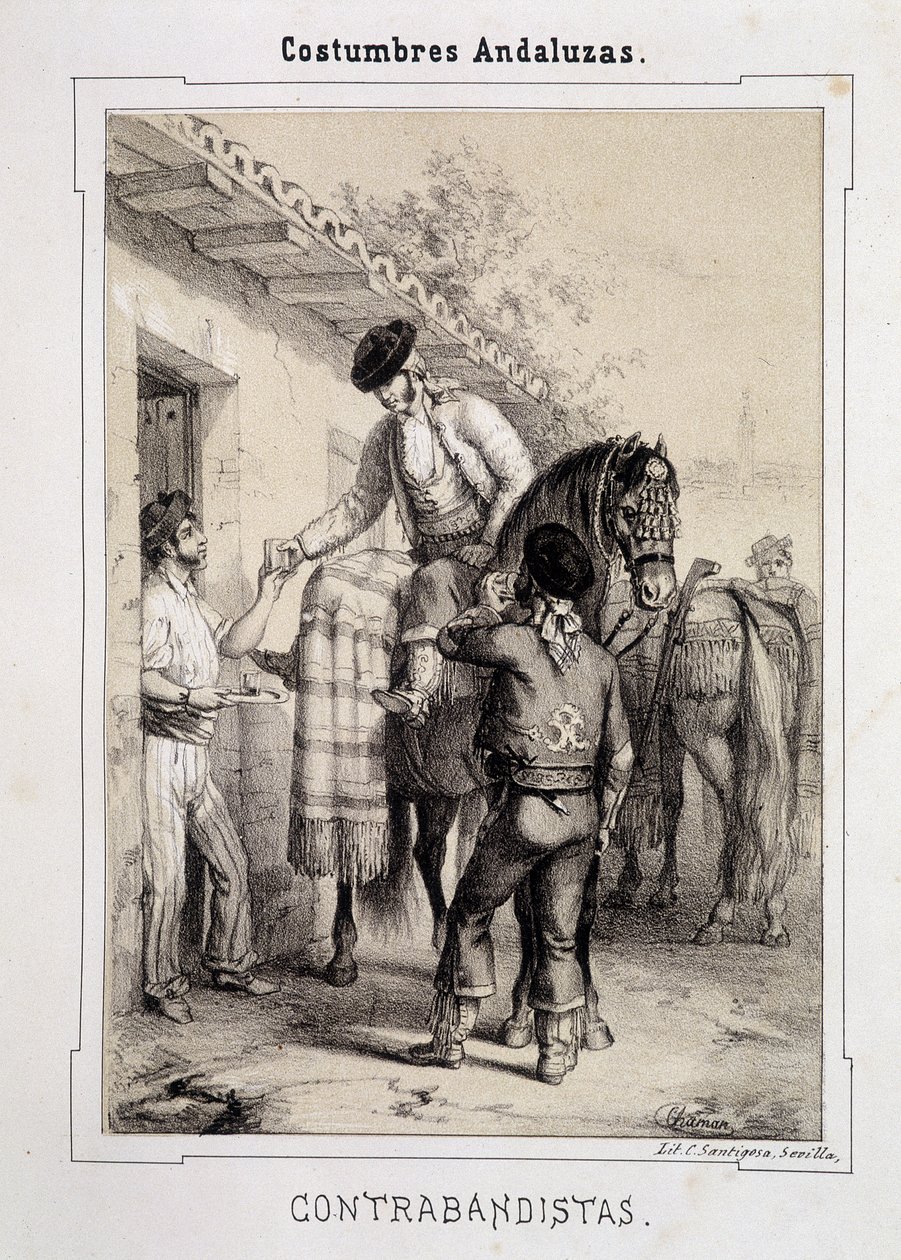 Schmuggler, „Andalusische Kostüme“ von D Antonio Chaman von Spanish School