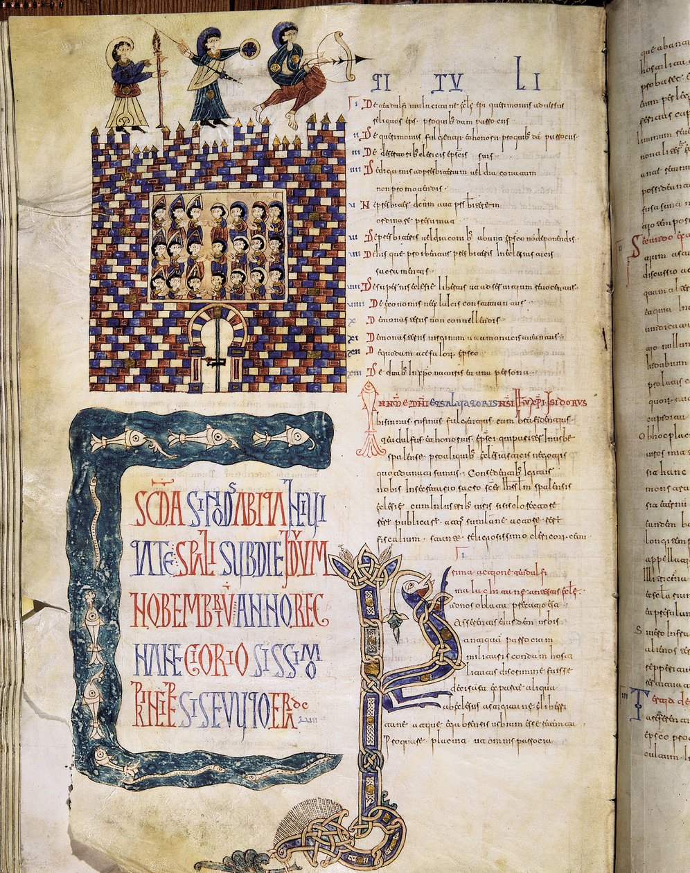 Das Hispalense II Konzil im Jahr 619, Seite aus den Glosas Emilianenses, 992-994 (illuminierte Handschrift) von Spanish School