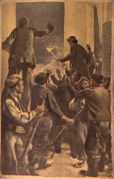Die Proklamation des Revolutionsrates im Rathaus von Barcelona, 29. September 1868 von Spanish School