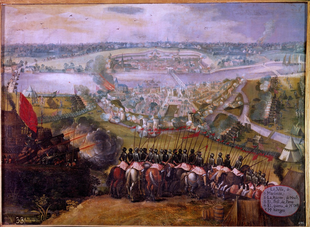 Die Belagerung von Maestrich durch die Spanier im Jahr 1579. Gravur des 17. Jahrhunderts. B.N. Paris von Spanish School