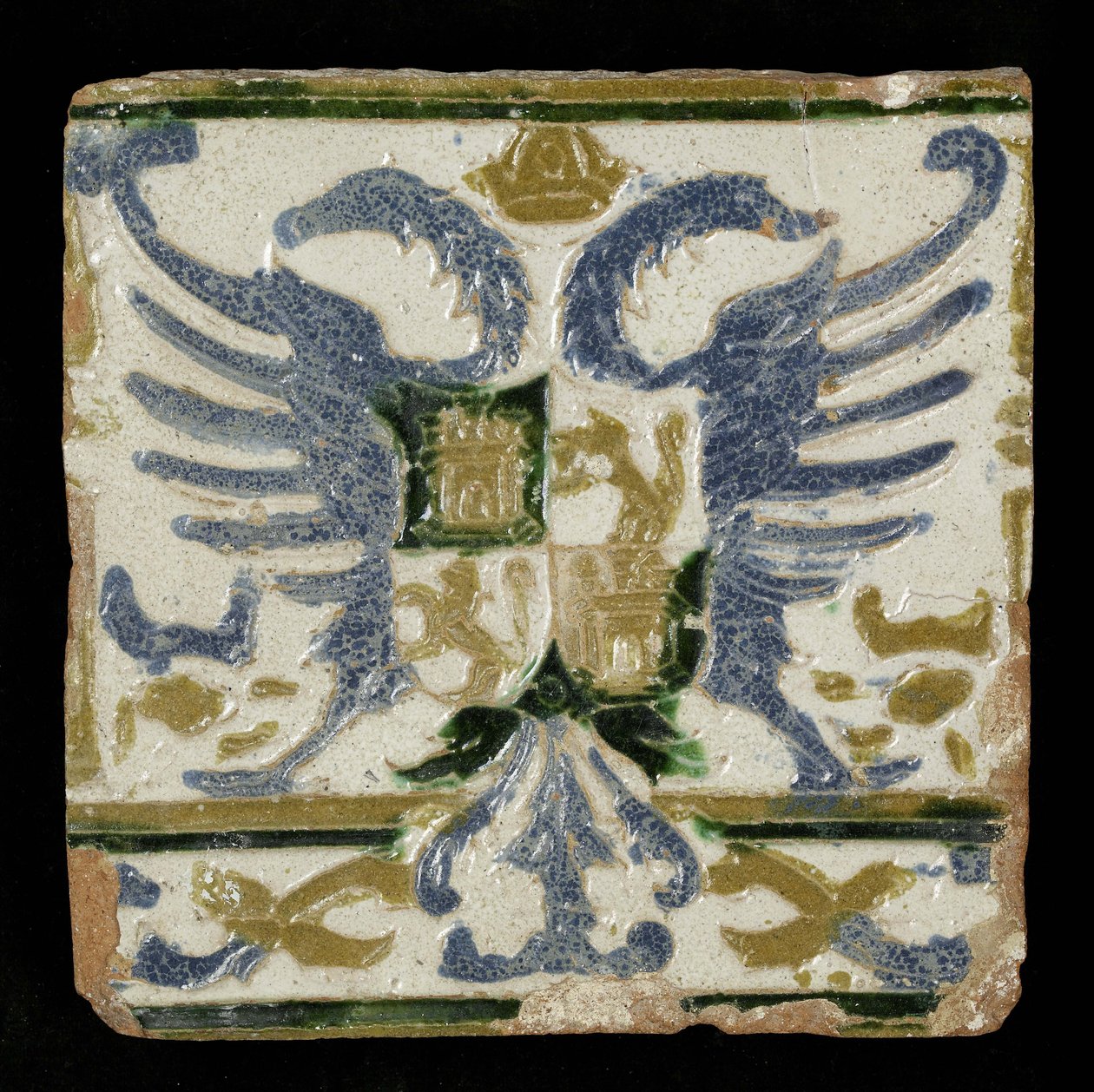 Fliese mit den Wappen von Leon und Kastilien, 1525 von Spanish School
