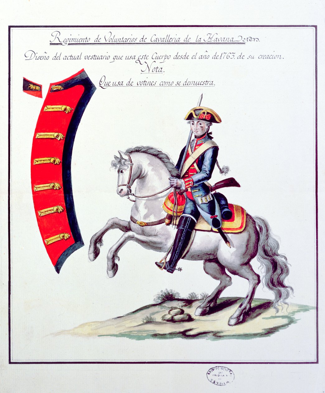 Uniform der Freiwilligen des Kavallerieregiments von Havanna, 1763 von Spanish School