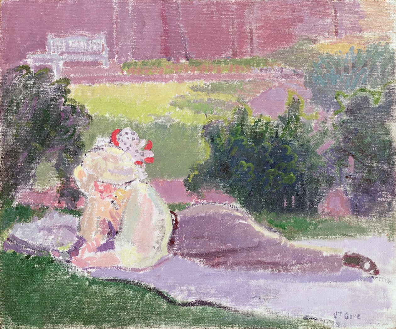 Die Frau des Künstlers im Garten des Rowlandson-Hauses von Spencer Frederick Gore