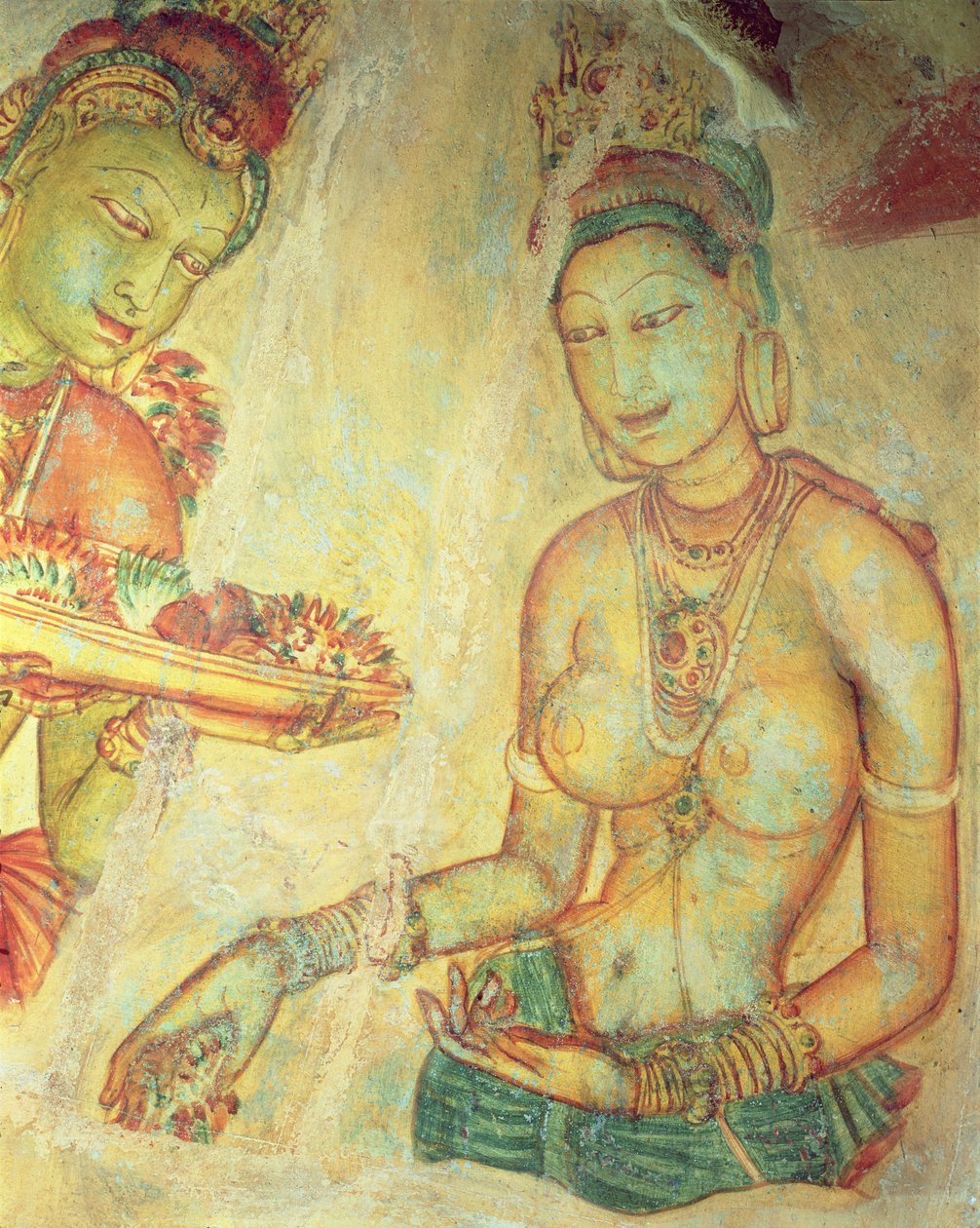 Die Wolkenjungfrauen, von der Felsenfestung (Detail) von Sri Lankan School