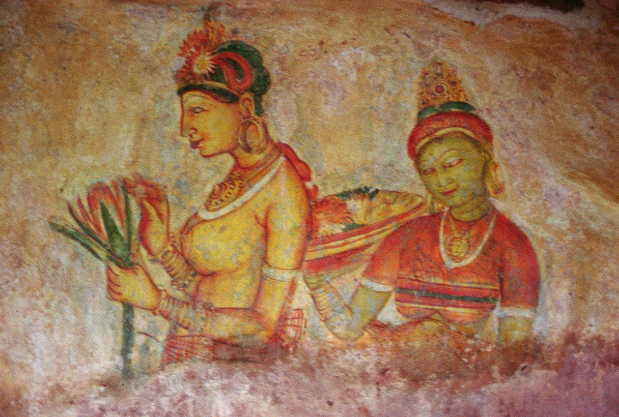 Die Wolkenjungfrauen, aus der Felsenfestung (Detail) von Sri Lankan School