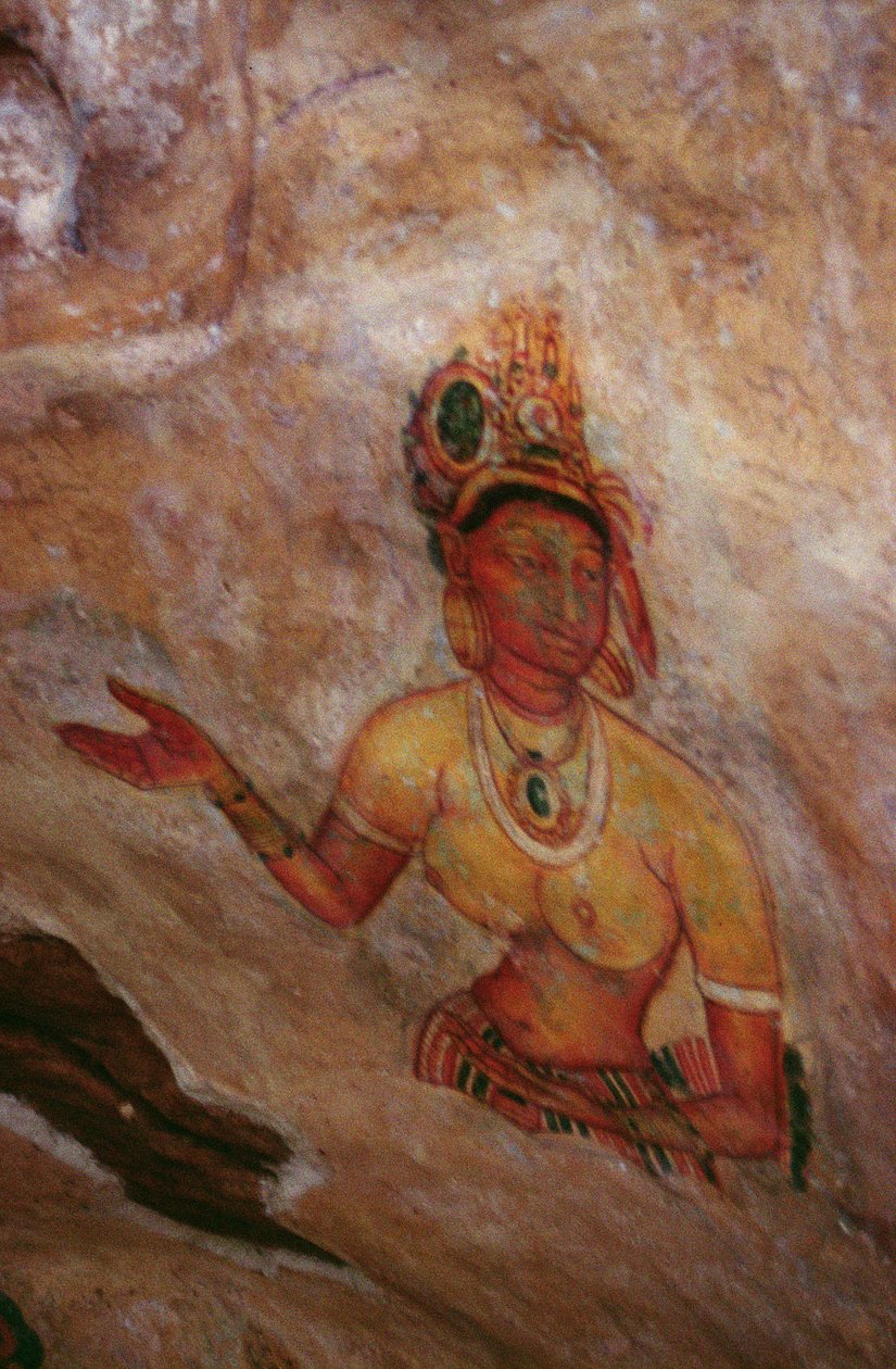 Die Wolkenjungfrauen, aus der Felsenfestung (Detail) von Sri Lankan School