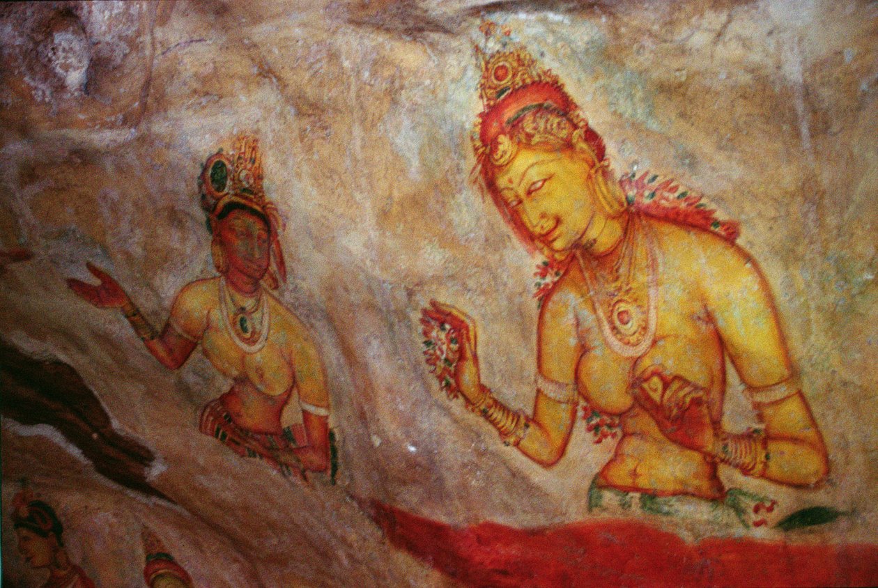 Die Wolkenjungfrauen, aus der Felsenfestung (Detail) von Sri Lankan School