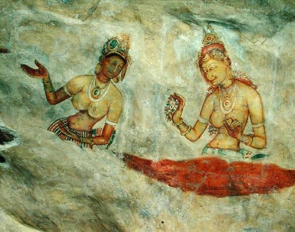 Die Wolkenjungfrauen, aus der Felsenfestung (Detail) von Sri Lankan School