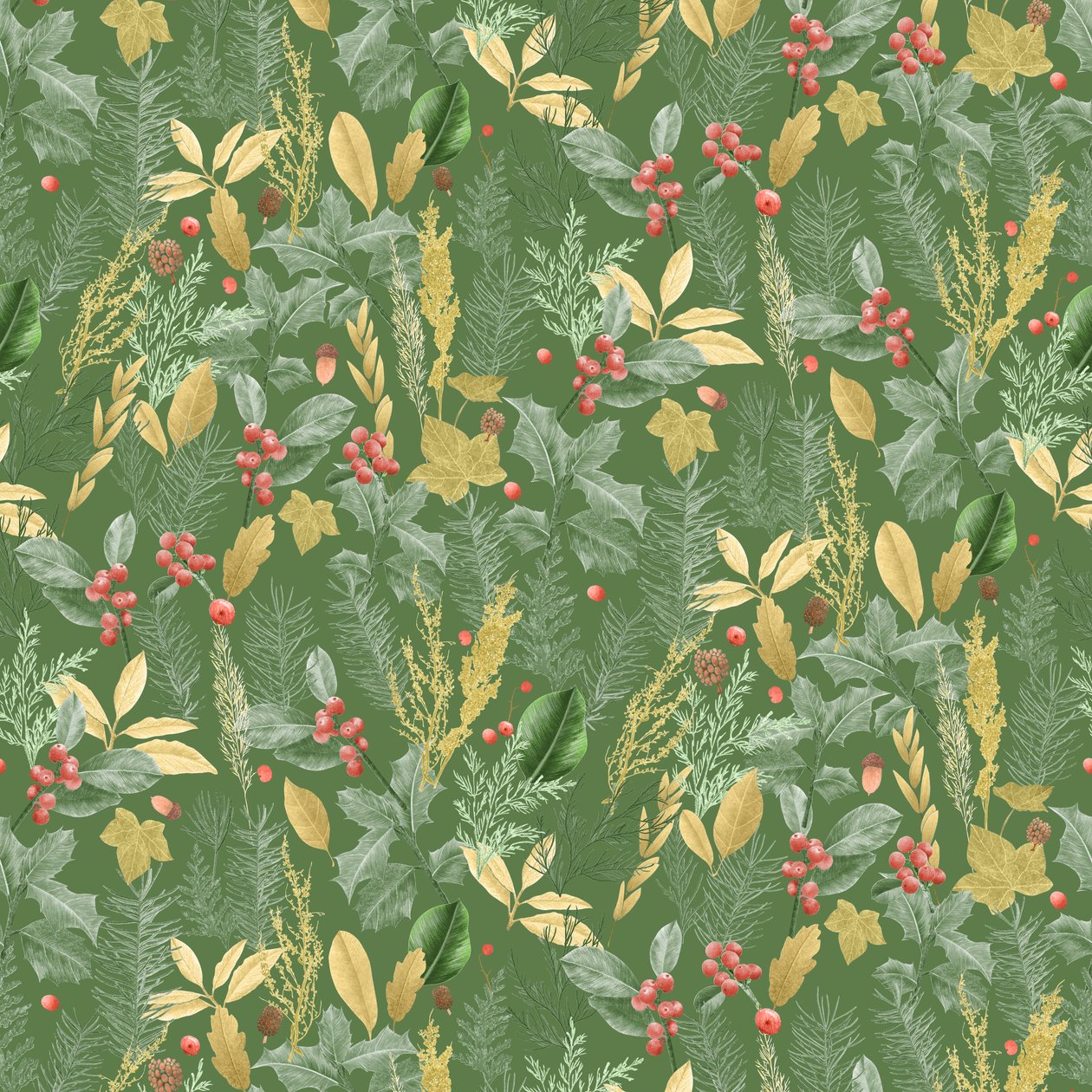Holiday Holly Muster Dunkel, 2021 von Stacy Hsu