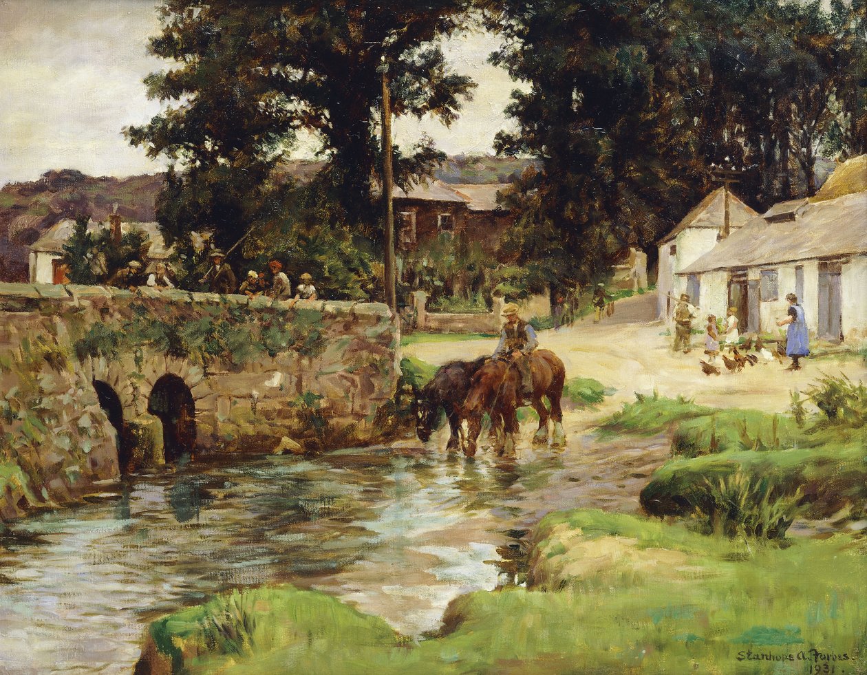 Die Pferde im Dorfstrom tränken von Stanhope Alexander Forbes