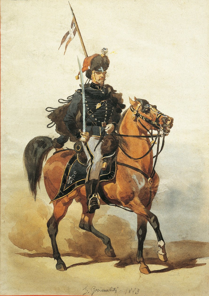 Offizier der Husaren von Piacenza, Zeichnung von Stanislao Grimaldi del Poggetto von Stanislas Grimaldi del Poggetto