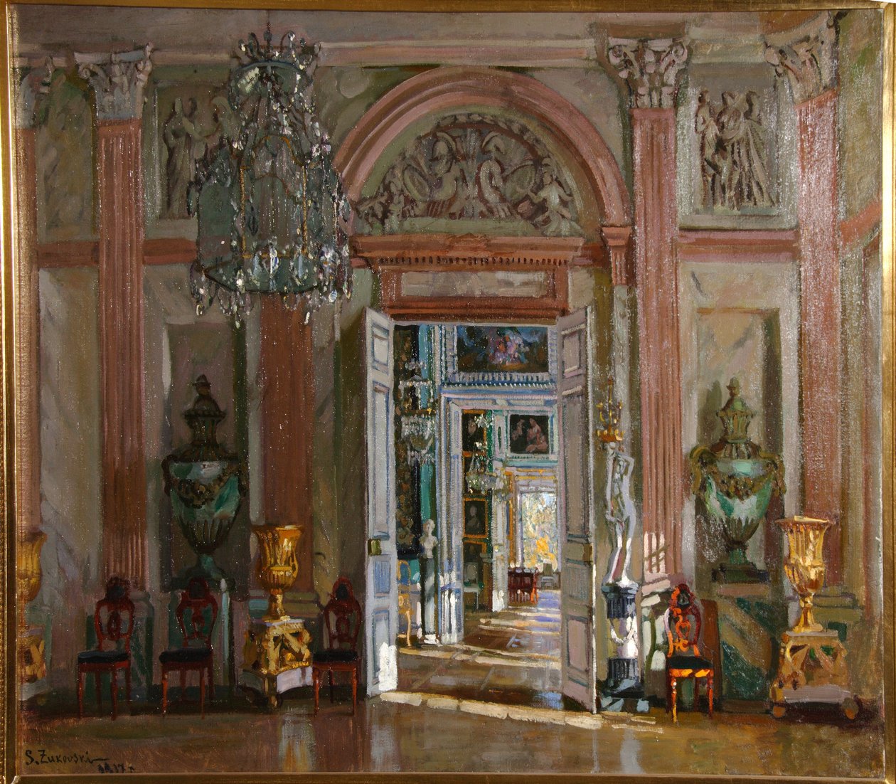 Das große Vestibül im Kuskovo-Palast, 1917 von Stanislav Julianovic Zukovskij