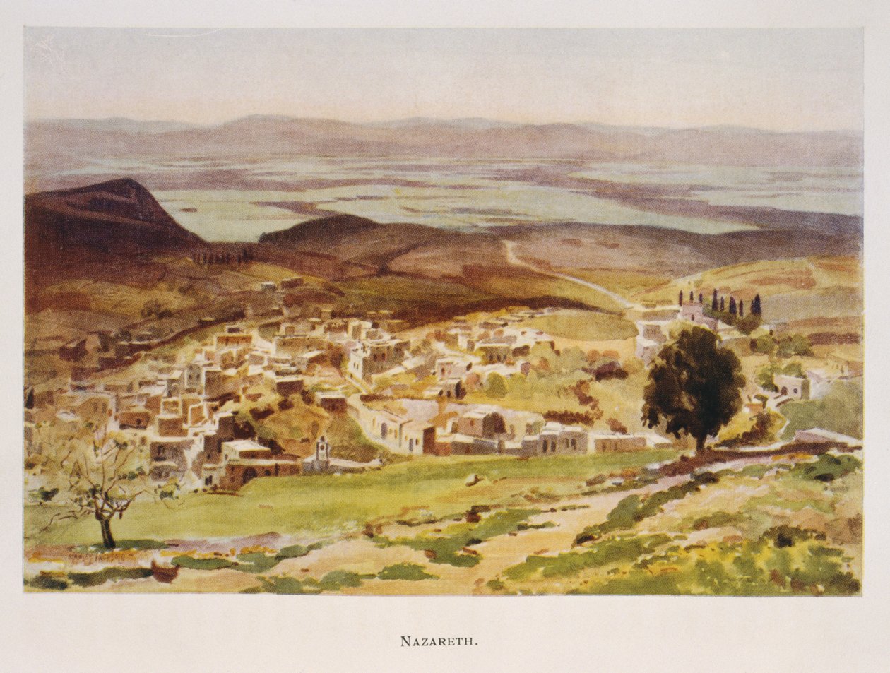 Aquarell von Stanley Inchbold, Darstellung von Nazareth in Palästina 1906 von Stanley Inchbold