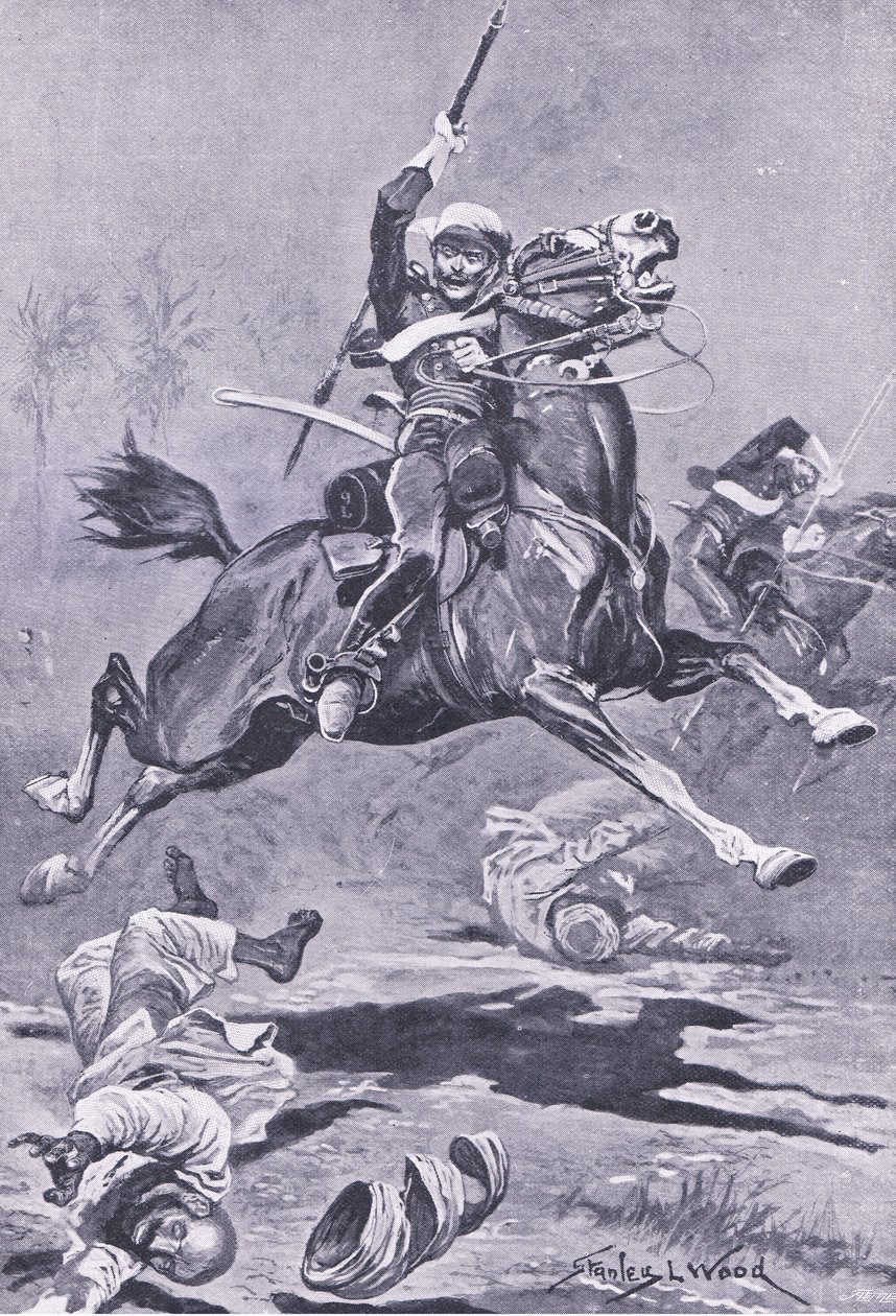 Die 9. Lanzenreiter in Delhi, 1857, Illustration aus British Battles on Land and Sea, 1915 von Stanley L. Wood