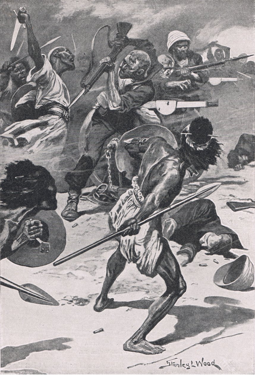 Die Schlacht von Abu-Klea, 17. Januar 1885, Illustration aus Britische Schlachten zu Land und zu Wasser, 1915 von Stanley L. Wood
